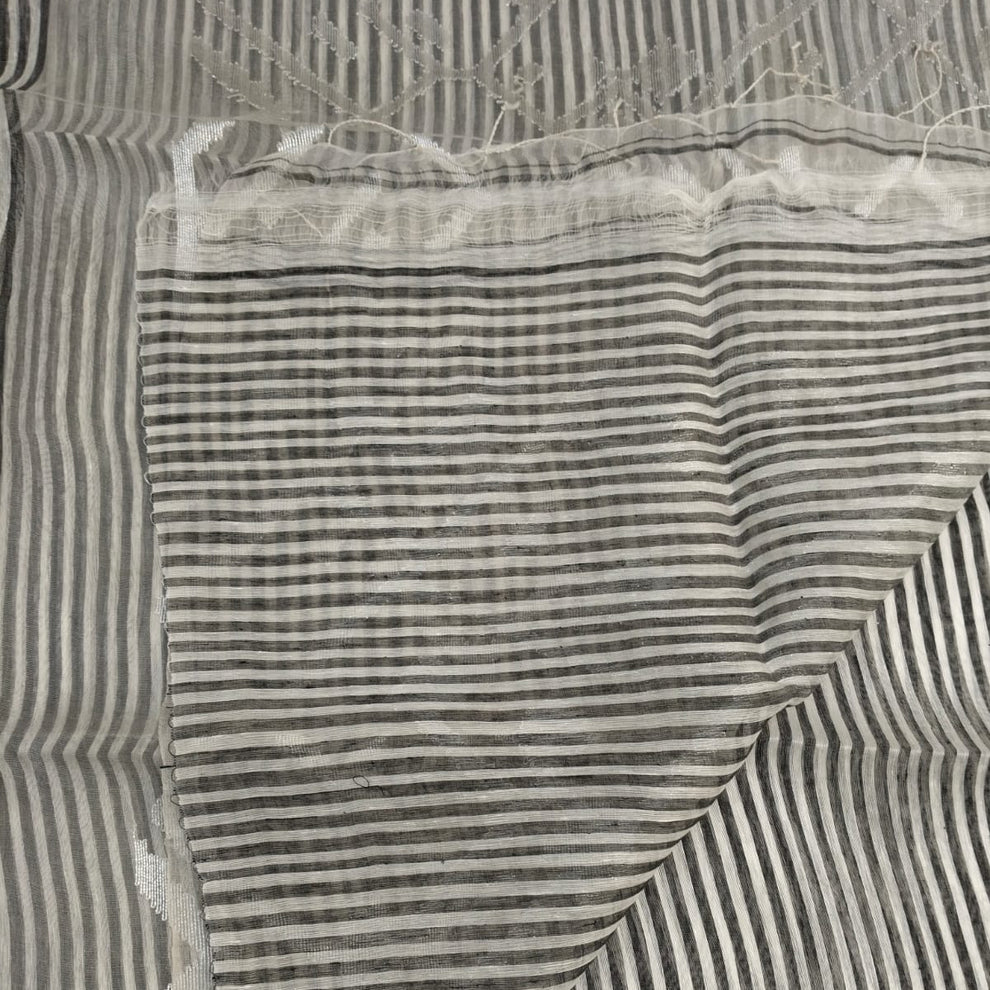 Handloom silk lilen stripped sareee