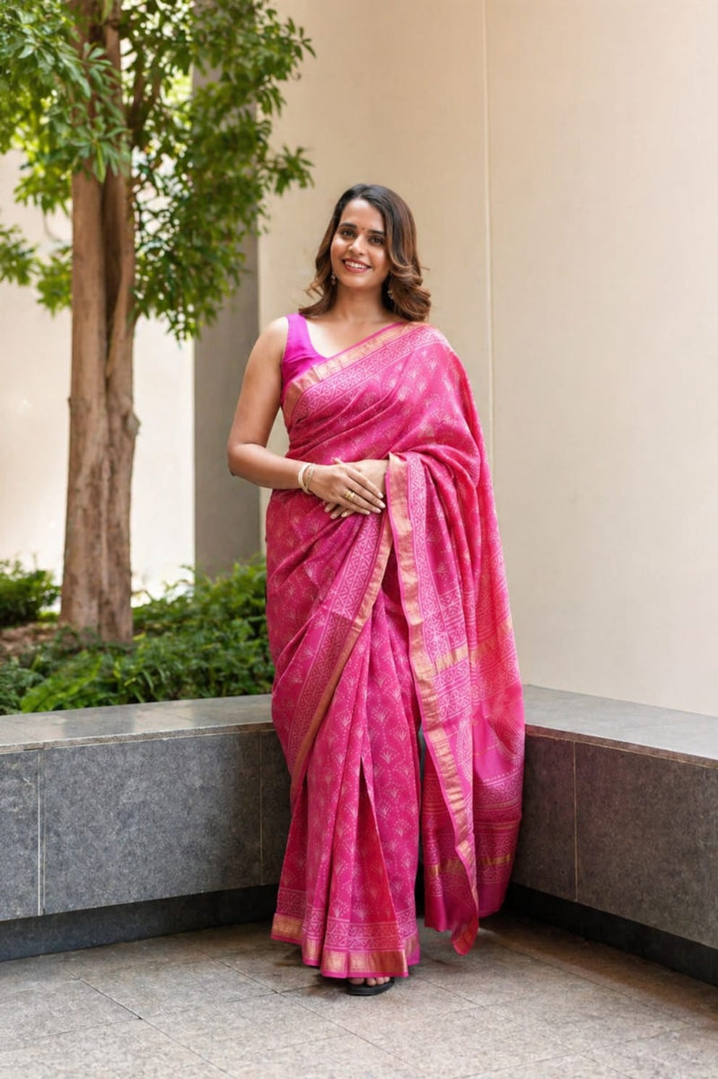 Maheshwari cotton silk Deep pink Masheshwari cotton silk