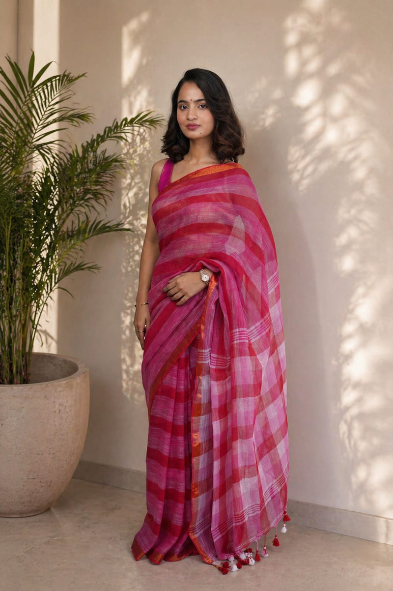 Gulabo Lilen saree